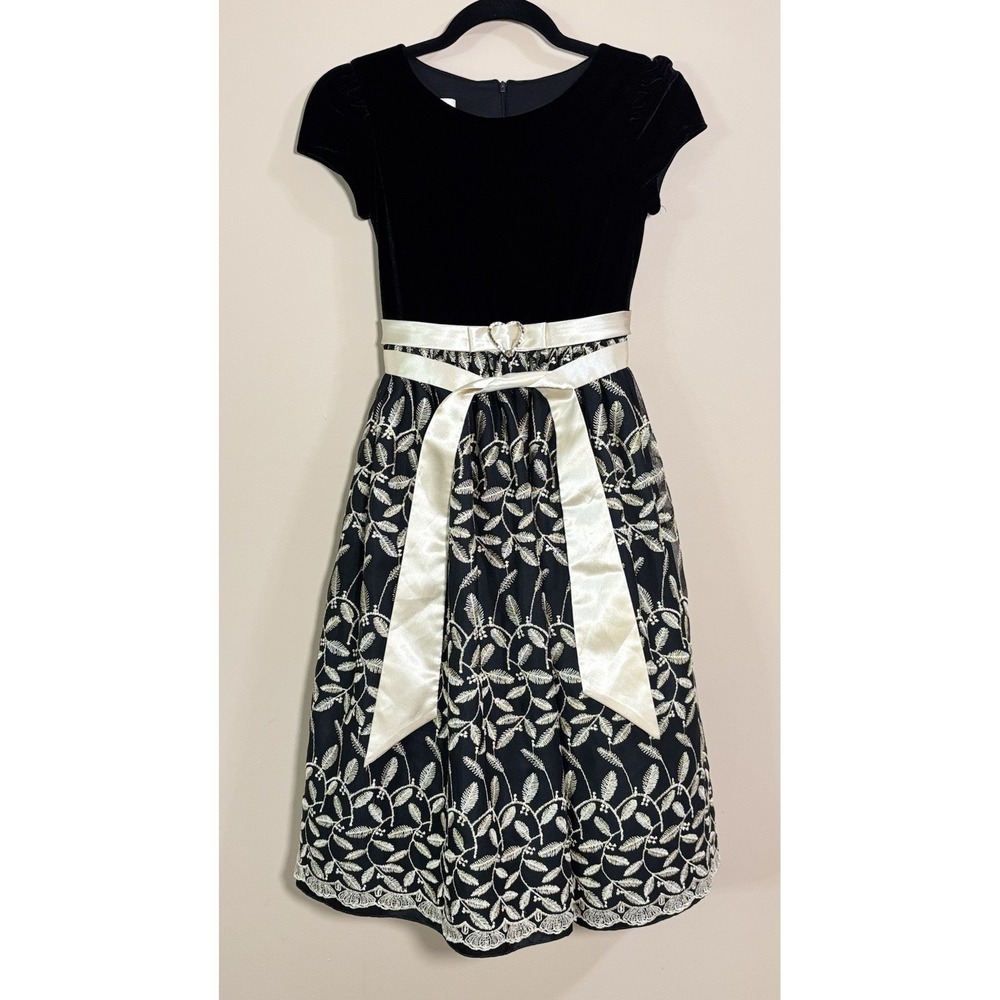 Cinderella Girls Black Velvet Party Dress Embroidered Tulle Size 12 Formal